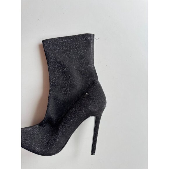 LIU JO Metallic Black Stretch Knit Mid Calf Pointed Toe Sock Boots, Size 40 - Picture 7 of 12